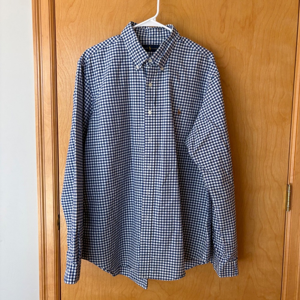 Ralph Lauren Button Down Mens XL Blue Gingham Plaid Long Sleeve Cotton Shirt